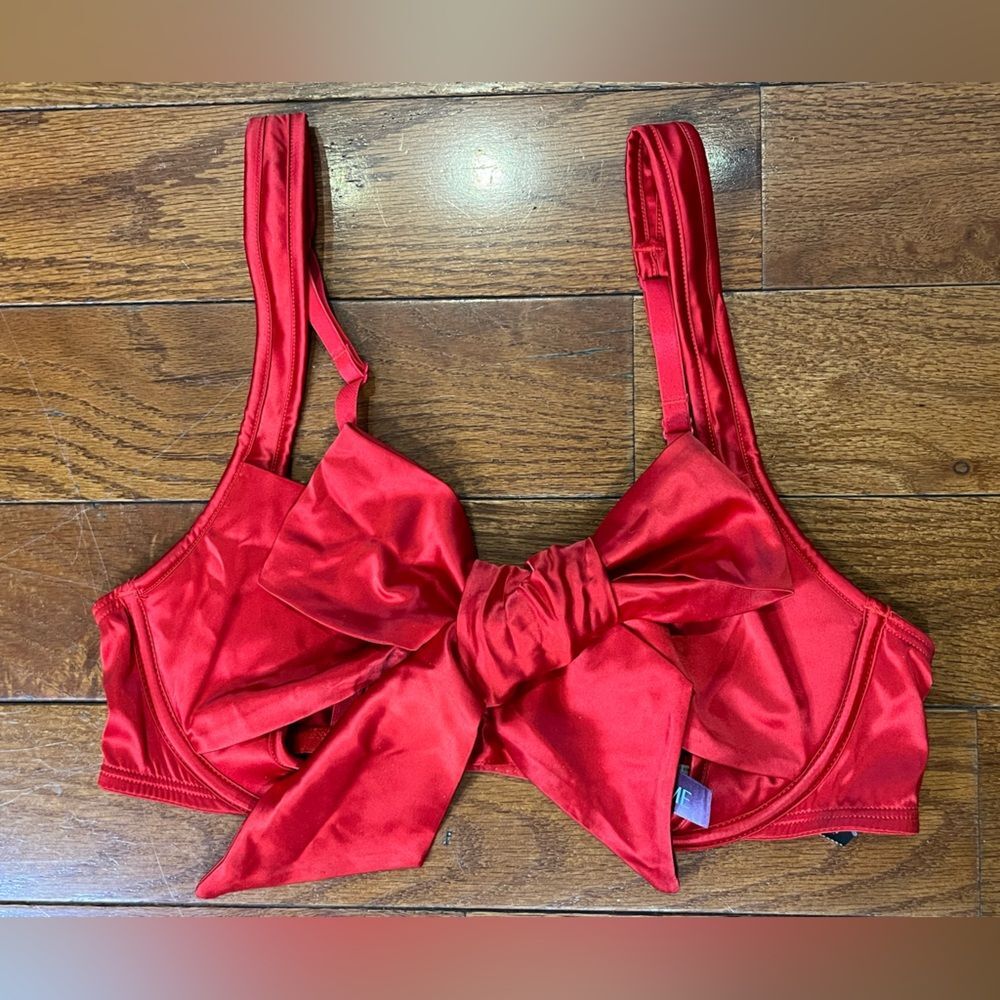 Adore Me Gynger Unlined Quarter Cup Bra Red Women’s M Satin Bow Underwire - Picture 5 of 6